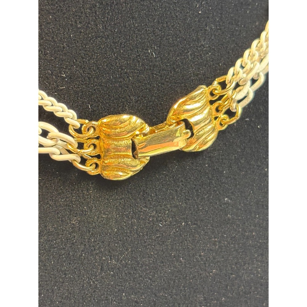 Triple Strand Necklace White Enamel Filigree Pendant Boho Chic Minimalist 90s - Picture 5 of 7